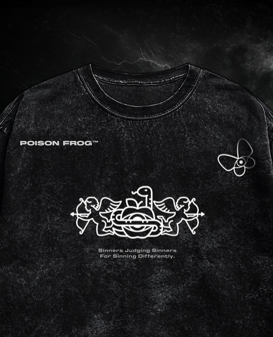 DIVINE SINNER BLACK ACIDWASHED OVERSIZED TEE