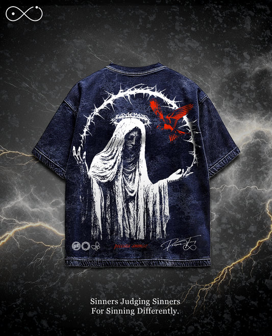 DIVINE SINNER BLUE ACIDWASHED OVERSIZED TEE