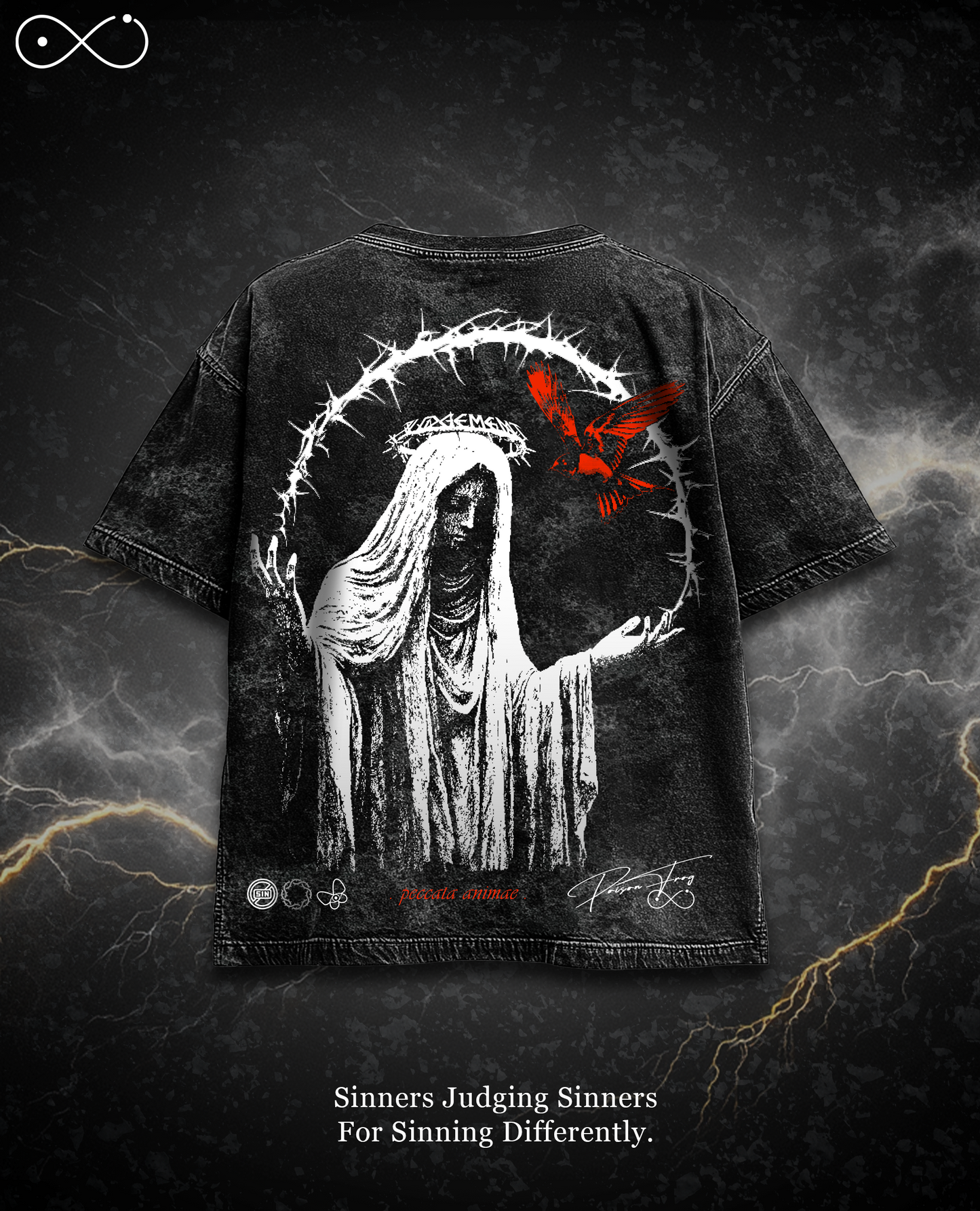 DIVINE SINNER BLACK ACIDWASHED OVERSIZED TEE